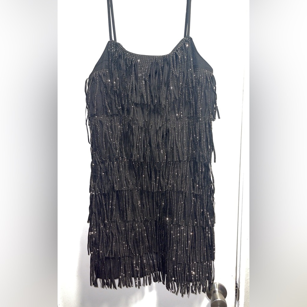 Endless Rose Elegant Black Fringe rhinestone Dress
